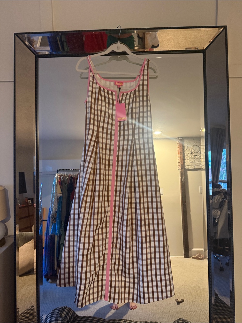 Pink and brown Thml - Gingham Midi Dress small